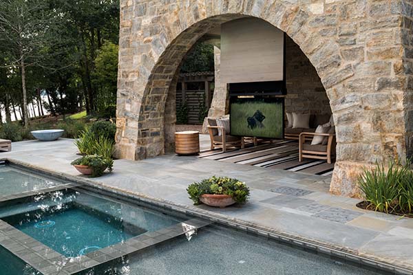Outdoor pool and stone patio