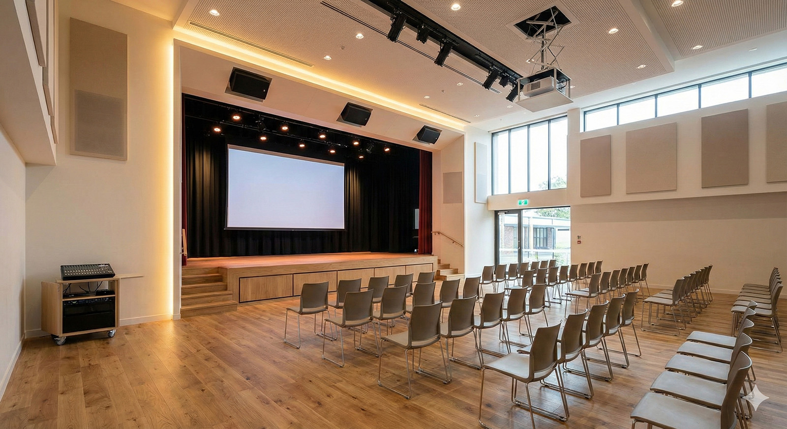 School auditorium with large screen