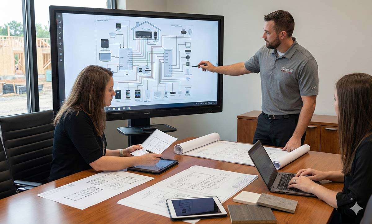 Technician working on schematics