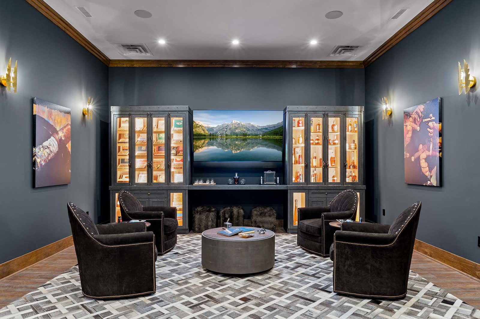 Sitting area with bar and large TV